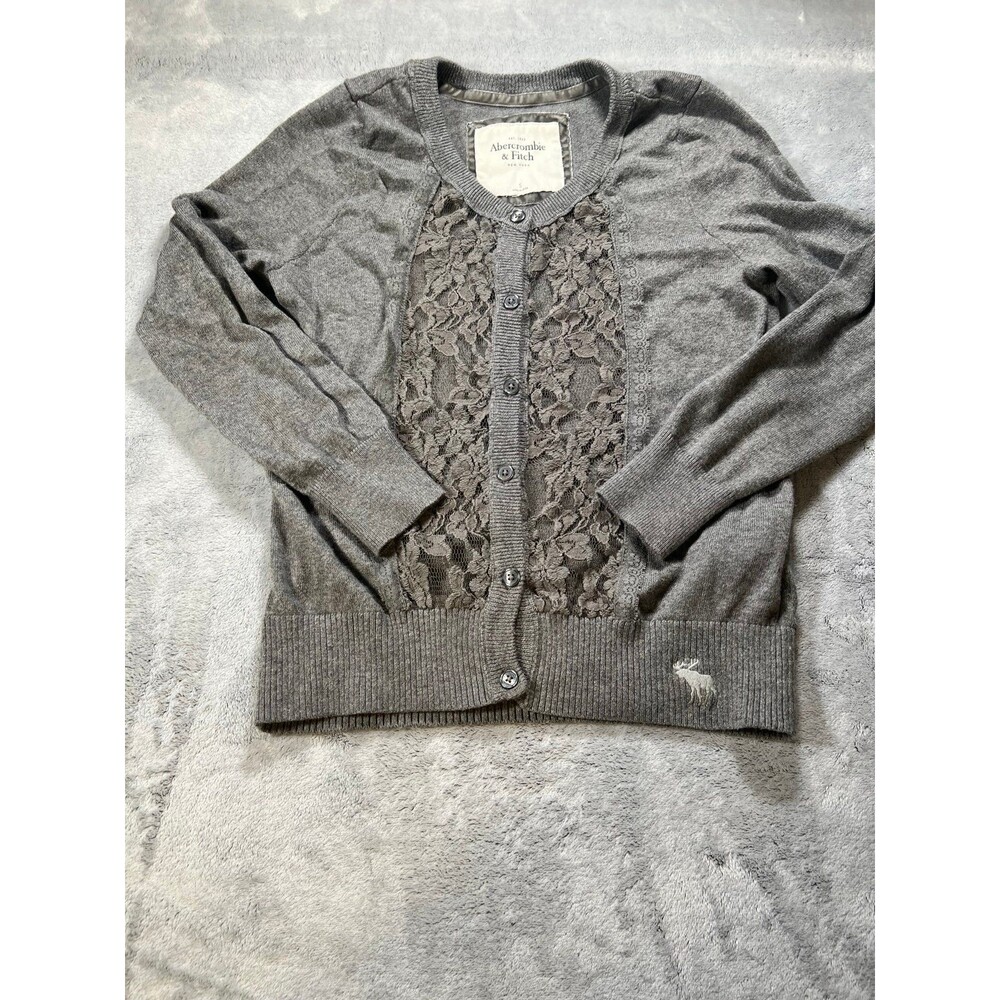 Abercrombie & Fitch Y2K Lace Panel Cardigan Womens Small Gray Button Front